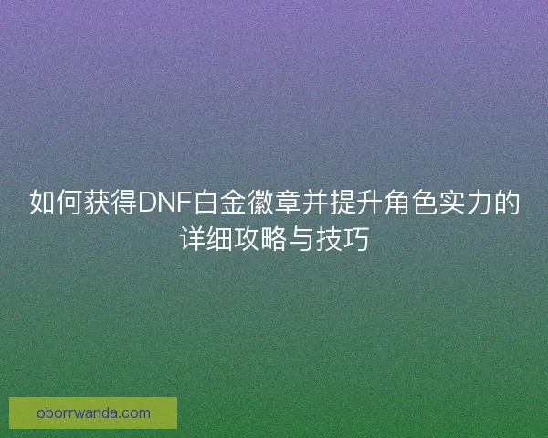 如何获得DNF白金徽章并提升角色实力的详细攻略与技巧 如何获得DNF白金徽章并提升角色实力的详细攻略与技巧